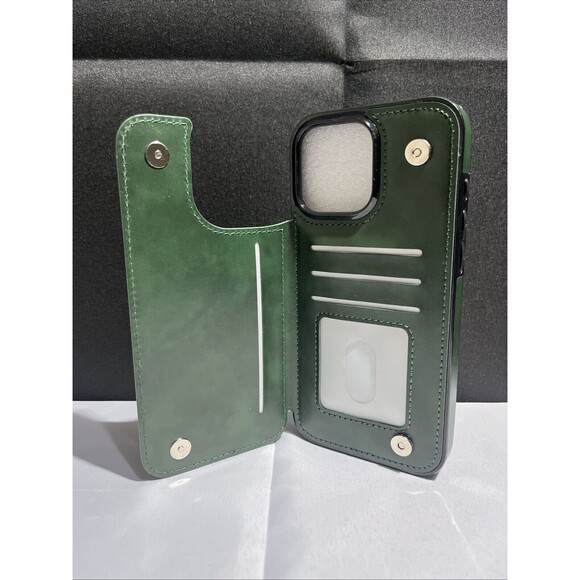 iPhone 16 Pro Max Leather Wallet Case Flip Folio Leather Cover - Picture 3 of 7